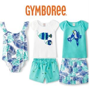 Gymboree Girls Save the Seas Tropical Jungle Leaf Ocean 5 Pc Outfit Set Size 8